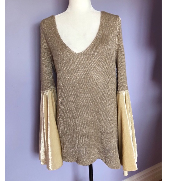 Free people celestial metallic bell sleeve sweater - Picture 4 of 7
